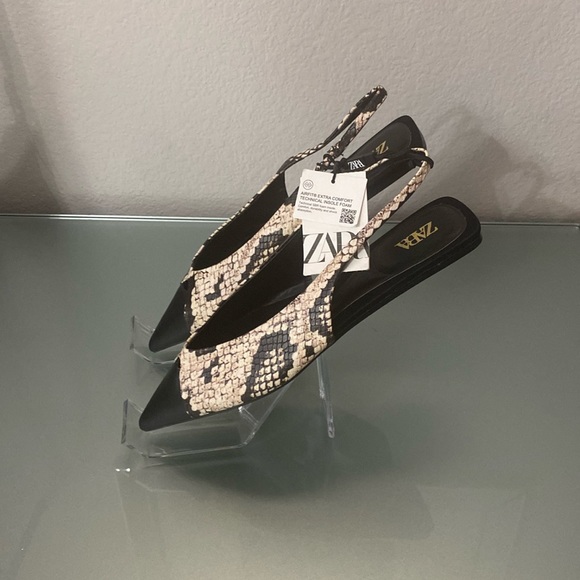 New Zara Chic Snakeskin Print Slingback Flats Size 39 - 8. - Picture 4 of 7